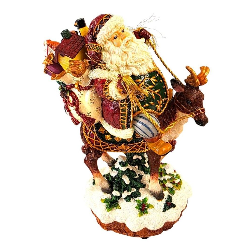 Vtg Sankyo Music Box Jolly Old Saint Nick Santa On Reindeer With Presents plays